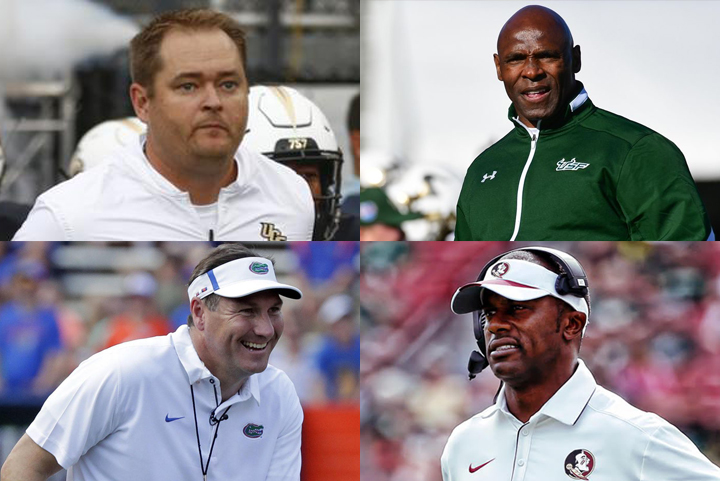 2019 Sunshine State coaches Josh Heupel, Willie Taggart, Dan Mullen and Charlie Strong