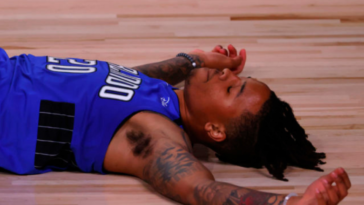 Markelle Fultz lays out on floor following inured knee suffered mid-game