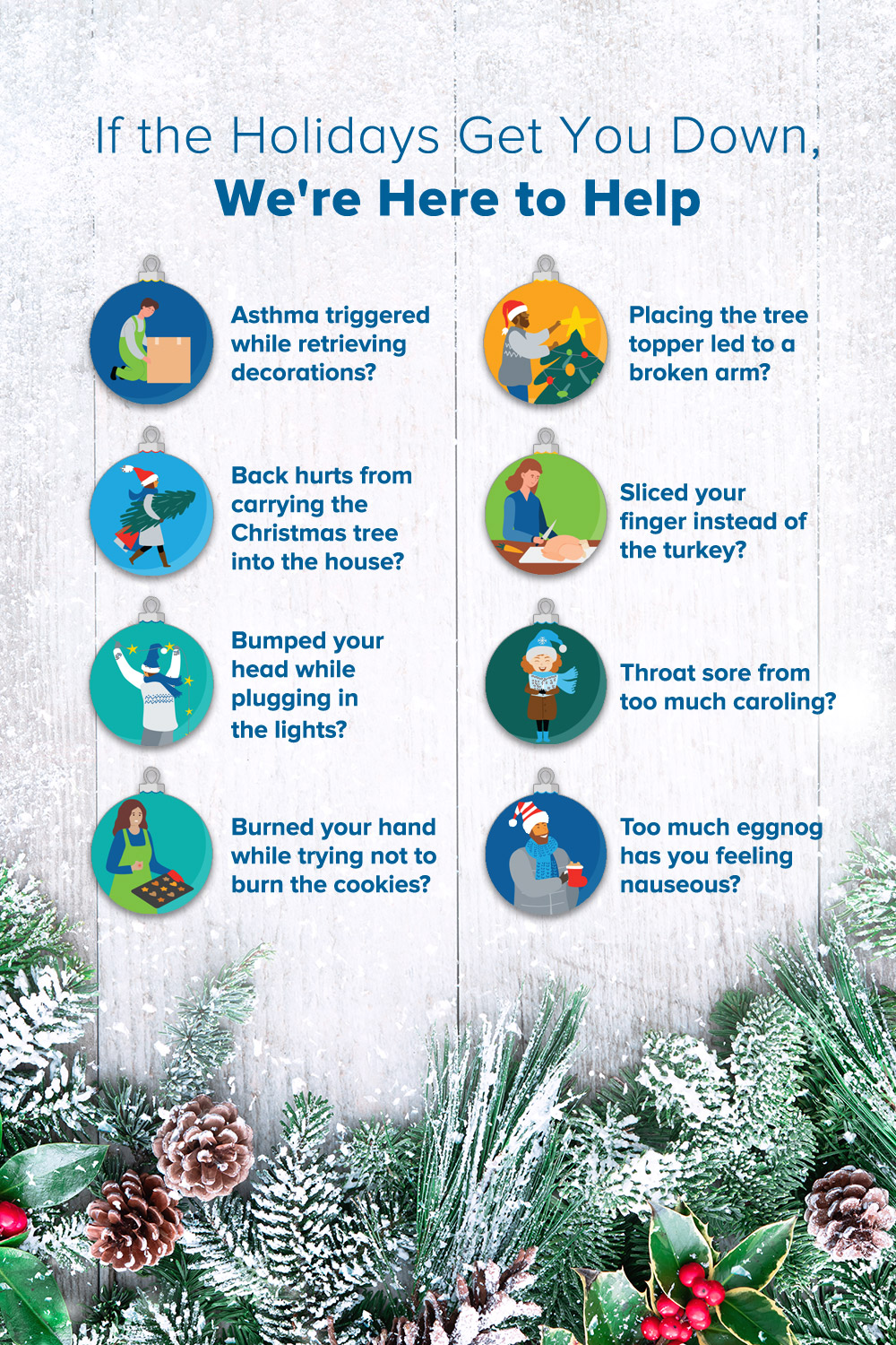 AdventHealth Graphic labeled if the holidays get you down, we're here to help.