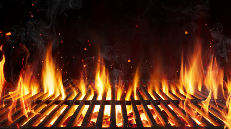 barbecue grill with fire for summer recipes