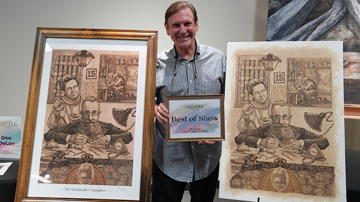 Best of Show winner Dee DeLoy with his artwork titled The Watchmaker's Daughter.