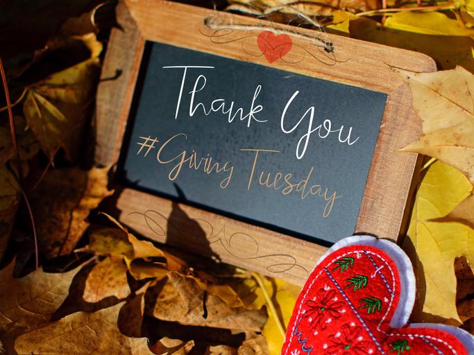 A thank you card with the hashtag words Giving Tuesday #GivingTuesday to thank social media community for donations, support and philanthropy