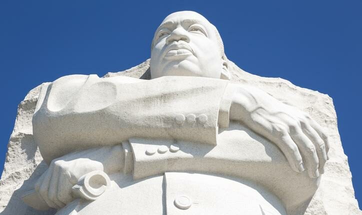 View of the iconic architecture of Washington DC in the USA at the Martin Luther King memorial in honor of MLK day.