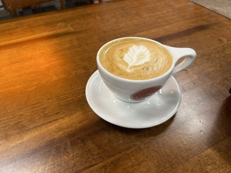 coffee in a mug on a saucer