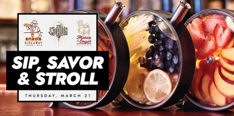 Sip, Savor & Stroll flyer taking place at Disney Springs.