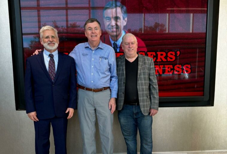 BVEM President Rich Bradley and John Sinclair at Mister Rogers Week of Kindness Returns Announcement.