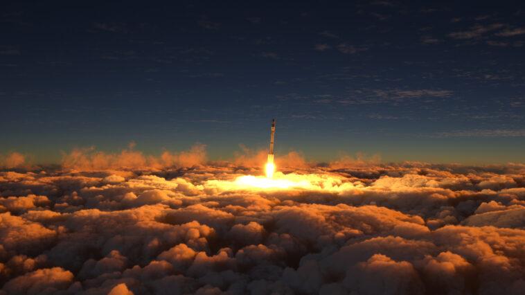 rocket coming through the clouds