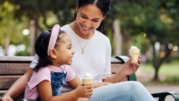 kid and mother eating ice cream