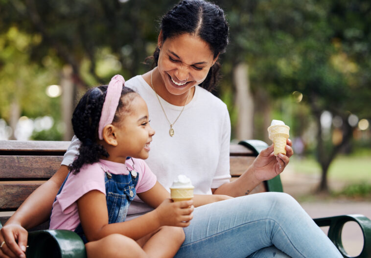 kid and mother eating ice cream